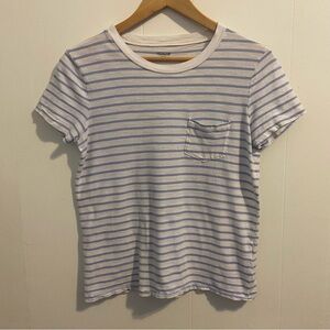 Madewell blue&white striped weomen pocket short sleeves T-shirt